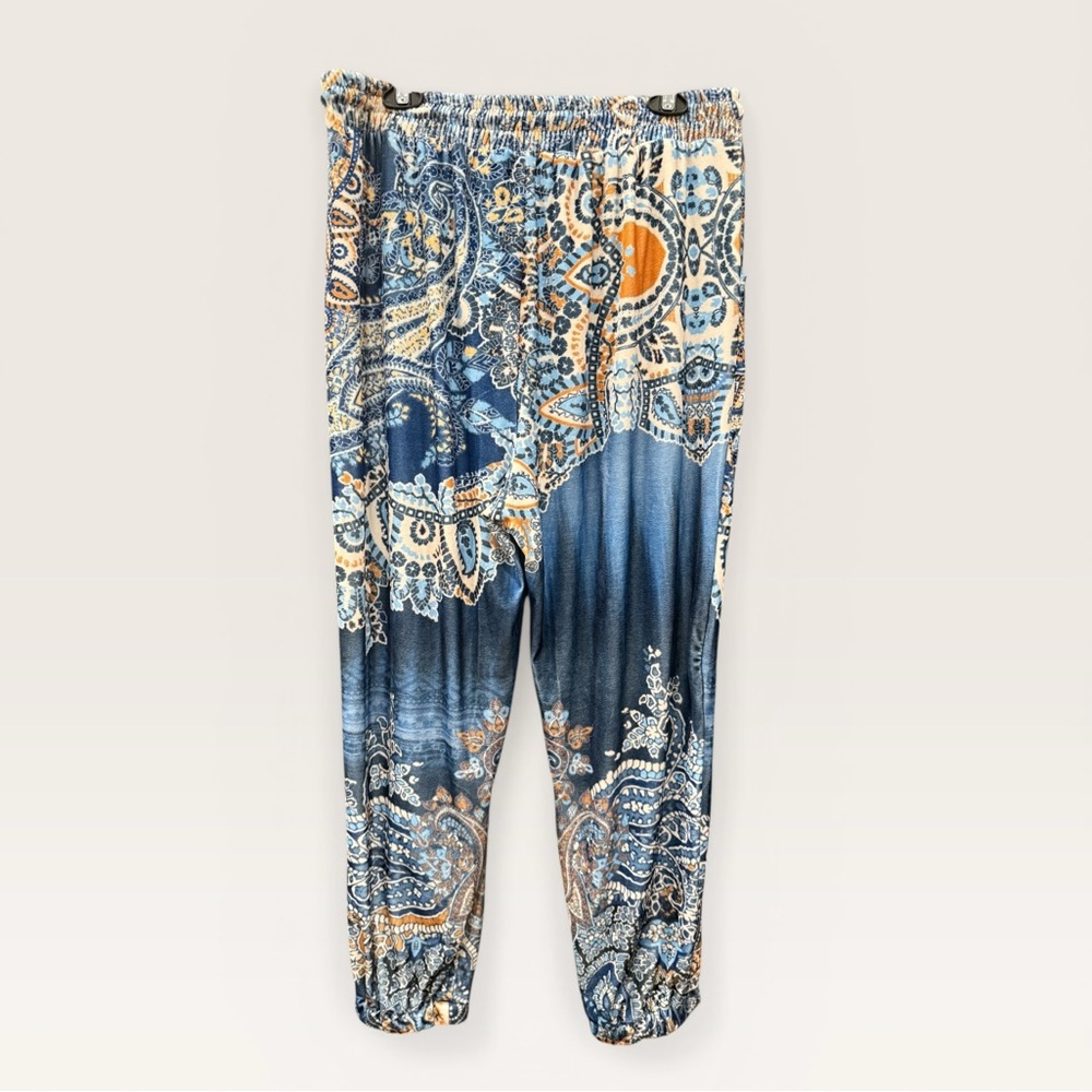 NWT Mezon Blue Paisley Boho Jogger Pants XL Soft Lounge Festival - Picture 3 of 5